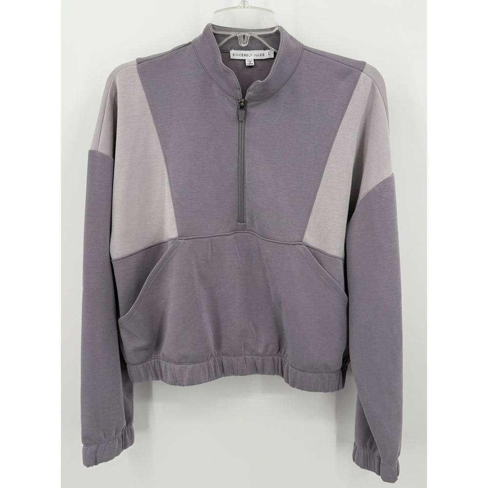 Sincerly Jules Womens Cropped Sweatshirt‎ Quarter Zip Large Kangeroo Pocket